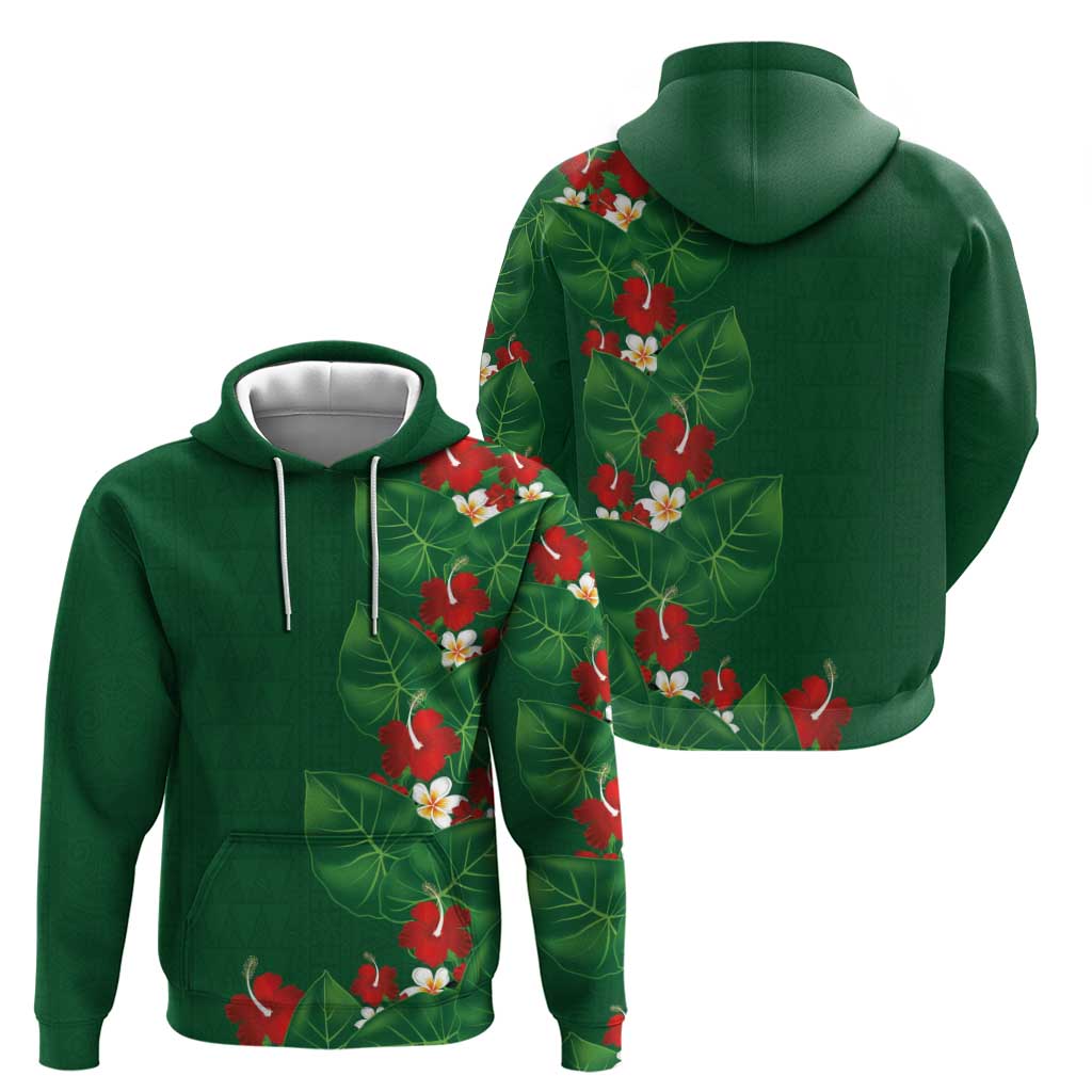 Hawaiian Taro Leaves-Hibiscus and Plumeria Zip Hoodie Polynesian Art-Kakau Tattoo Green LT03 - Polynesian Pride