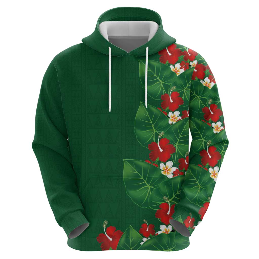 Hawaiian Taro Leaves-Hibiscus and Plumeria Zip Hoodie Polynesian Art-Kakau Tattoo Green LT03 - Polynesian Pride