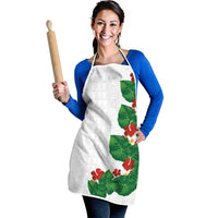 Hawaiian Taro Leaves-Hibiscus and Plumeria Apron Polynesian Art-Kakau Tattoo White