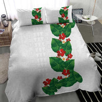 Hawaiian Taro Leaves-Hibiscus and Plumeria Bedding Set Polynesian Art-Kakau Tattoo White
