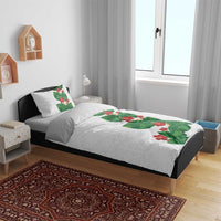 Hawaiian Taro Leaves-Hibiscus and Plumeria Bedding Set Polynesian Art-Kakau Tattoo White