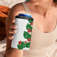 Hawaiian Taro Leaves-Hibiscus and Plumeria 4 in 1 Can Cooler Tumbler Polynesian Art-Kakau Tattoo White LT03 - Polynesian Pride