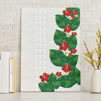 Hawaiian Taro Leaves-Hibiscus and Plumeria Canvas Wall Art Polynesian Art-Kakau Tattoo White