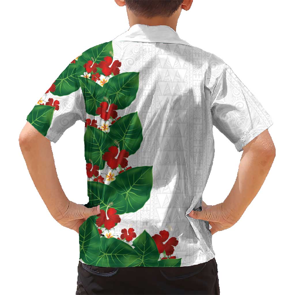 Hawaiian Taro Leaves-Hibiscus and Plumeria Family Matching Mermaid Dress and Hawaiian Shirt Polynesian Art-Kakau Tattoo White LT03 - Polynesian Pride