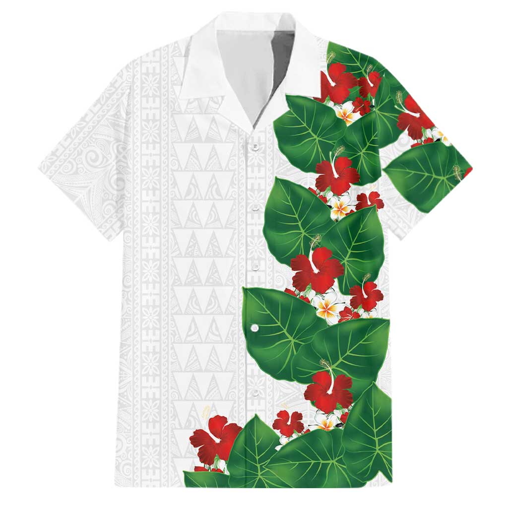 Hawaiian Taro Leaves-Hibiscus and Plumeria Family Matching Mermaid Dress and Hawaiian Shirt Polynesian Art-Kakau Tattoo White LT03 Dad's Shirt - Short Sleeve White - Polynesian Pride