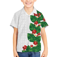 Hawaiian Taro Leaves-Hibiscus and Plumeria Family Matching Mermaid Dress and Hawaiian Shirt Polynesian Art-Kakau Tattoo White LT03 Son's Shirt White - Polynesian Pride