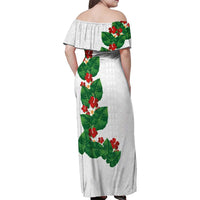 Hawaiian Taro Leaves-Hibiscus and Plumeria Family Matching Off Shoulder Maxi Dress and Hawaiian Shirt Polynesian Art-Kakau Tattoo White LT03 - Polynesian Pride