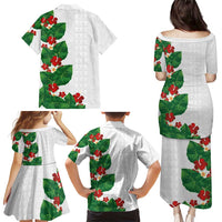 Hawaiian Taro Leaves-Hibiscus and Plumeria Family Matching Puletasi and Hawaiian Shirt Polynesian Art-Kakau Tattoo White LT03 - Polynesian Pride