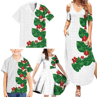 Hawaiian Taro Leaves-Hibiscus and Plumeria Family Matching Summer Maxi Dress and Hawaiian Shirt Polynesian Art-Kakau Tattoo White LT03 - Polynesian Pride