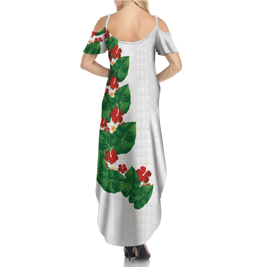Hawaiian Taro Leaves-Hibiscus and Plumeria Family Matching Summer Maxi Dress and Hawaiian Shirt Polynesian Art-Kakau Tattoo White LT03 - Polynesian Pride