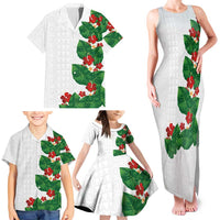 Hawaiian Taro Leaves-Hibiscus and Plumeria Family Matching Tank Maxi Dress and Hawaiian Shirt Polynesian Art-Kakau Tattoo White LT03 - Polynesian Pride
