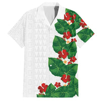 Hawaiian Taro Leaves-Hibiscus and Plumeria Hawaiian Shirt Polynesian Art-Kakau Tattoo White LT03 White - Polynesian Pride