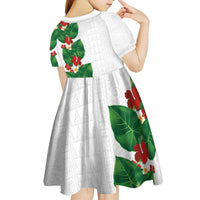 Hawaiian Taro Leaves-Hibiscus and Plumeria Kid Short Sleeve Dress Polynesian Art-Kakau Tattoo White LT03 - Polynesian Pride