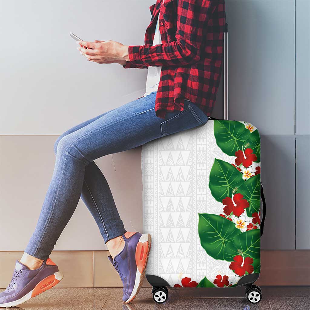 Hawaiian Taro Leaves-Hibiscus and Plumeria Luggage Cover Polynesian Art-Kakau Tattoo White LT03 - Polynesian Pride