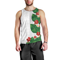 Hawaiian Taro Leaves-Hibiscus and Plumeria Men Tank Top Polynesian Art-Kakau Tattoo White