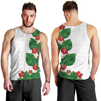 Hawaiian Taro Leaves-Hibiscus and Plumeria Men Tank Top Polynesian Art-Kakau Tattoo White