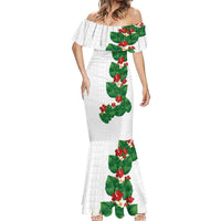 Hawaiian Taro Leaves-Hibiscus and Plumeria Mermaid Dress Polynesian Art-Kakau Tattoo White LT03 - Polynesian Pride