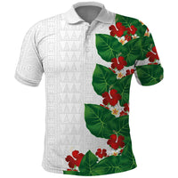 Hawaiian Taro Leaves-Hibiscus and Plumeria Polo Shirt Polynesian Art-Kakau Tattoo White LT03 White - Polynesian Pride