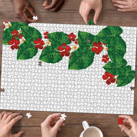 Hawaiian Taro Leaves-Hibiscus and Plumeria Puzzle Polynesian Art-Kakau Tattoo White
