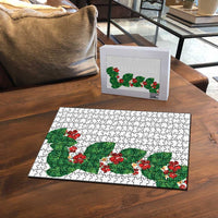 Hawaiian Taro Leaves-Hibiscus and Plumeria Puzzle Polynesian Art-Kakau Tattoo White