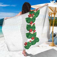 Hawaiian Taro Leaves-Hibiscus and Plumeria Sarong Polynesian Art-Kakau Tattoo White