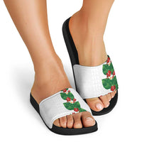 Hawaiian Taro Leaves-Hibiscus and Plumeria Slide Sandals Polynesian Art-Kakau Tattoo White