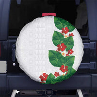 Hawaiian Taro Leaves-Hibiscus and Plumeria Spare Tire Cover Polynesian Art-Kakau Tattoo White LT03 No hole White - Polynesian Pride