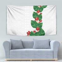 Hawaiian Taro Leaves-Hibiscus and Plumeria Tapestry Polynesian Art-Kakau Tattoo White