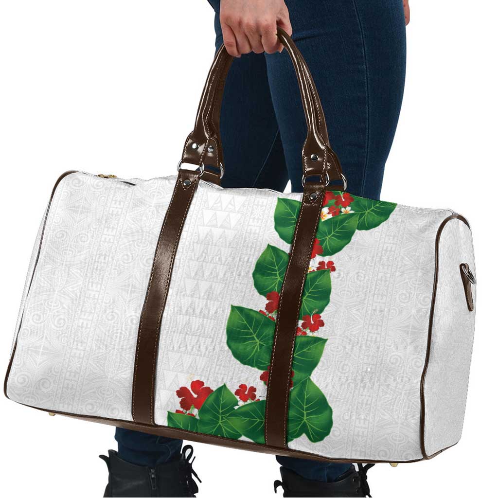 Hawaiian Taro Leaves-Hibiscus and Plumeria Travel Bag Polynesian Art-Kakau Tattoo White LT03 - Polynesian Pride