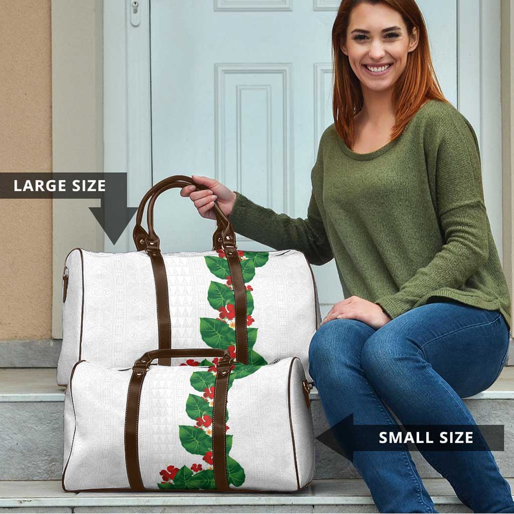 Hawaiian Taro Leaves-Hibiscus and Plumeria Travel Bag Polynesian Art-Kakau Tattoo White LT03 - Polynesian Pride