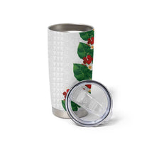 Hawaiian Taro Leaves-Hibiscus and Plumeria Tumbler Cup Polynesian Art-Kakau Tattoo White LT03 - Polynesian Pride