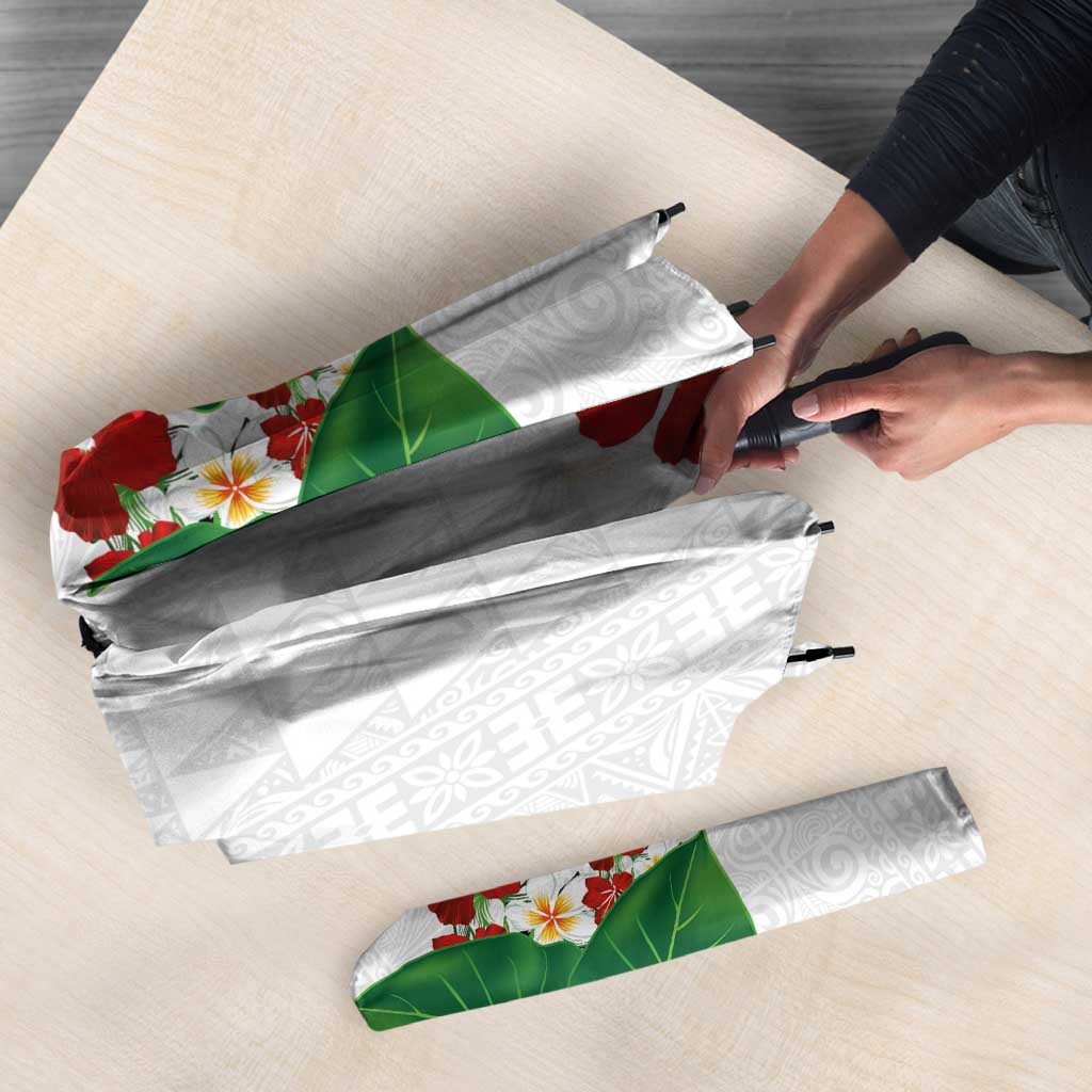 Hawaiian Taro Leaves-Hibiscus and Plumeria Umbrella Polynesian Art-Kakau Tattoo White