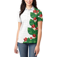 Hawaiian Taro Leaves-Hibiscus and Plumeria Women Polo Shirt Polynesian Art-Kakau Tattoo White LT03 - Polynesian Pride