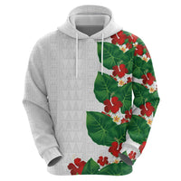 Hawaiian Taro Leaves-Hibiscus and Plumeria Zip Hoodie Polynesian Art-Kakau Tattoo White LT03 - Polynesian Pride