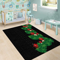Hawaiian Taro Leaves-Hibiscus and Plumeria Area Rug Polynesian Art-Kakau Tattoo Black