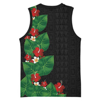 Hawaiian Taro Leaves-Hibiscus and Plumeria Basketball Jersey Polynesian Art-Kakau Tattoo Black LT03 - Polynesian Pride