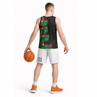 Hawaiian Taro Leaves-Hibiscus and Plumeria Basketball Jersey Polynesian Art-Kakau Tattoo Black LT03 - Polynesian Pride