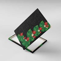 Hawaiian Taro Leaves-Hibiscus and Plumeria Canvas Wall Art Polynesian Art-Kakau Tattoo Black