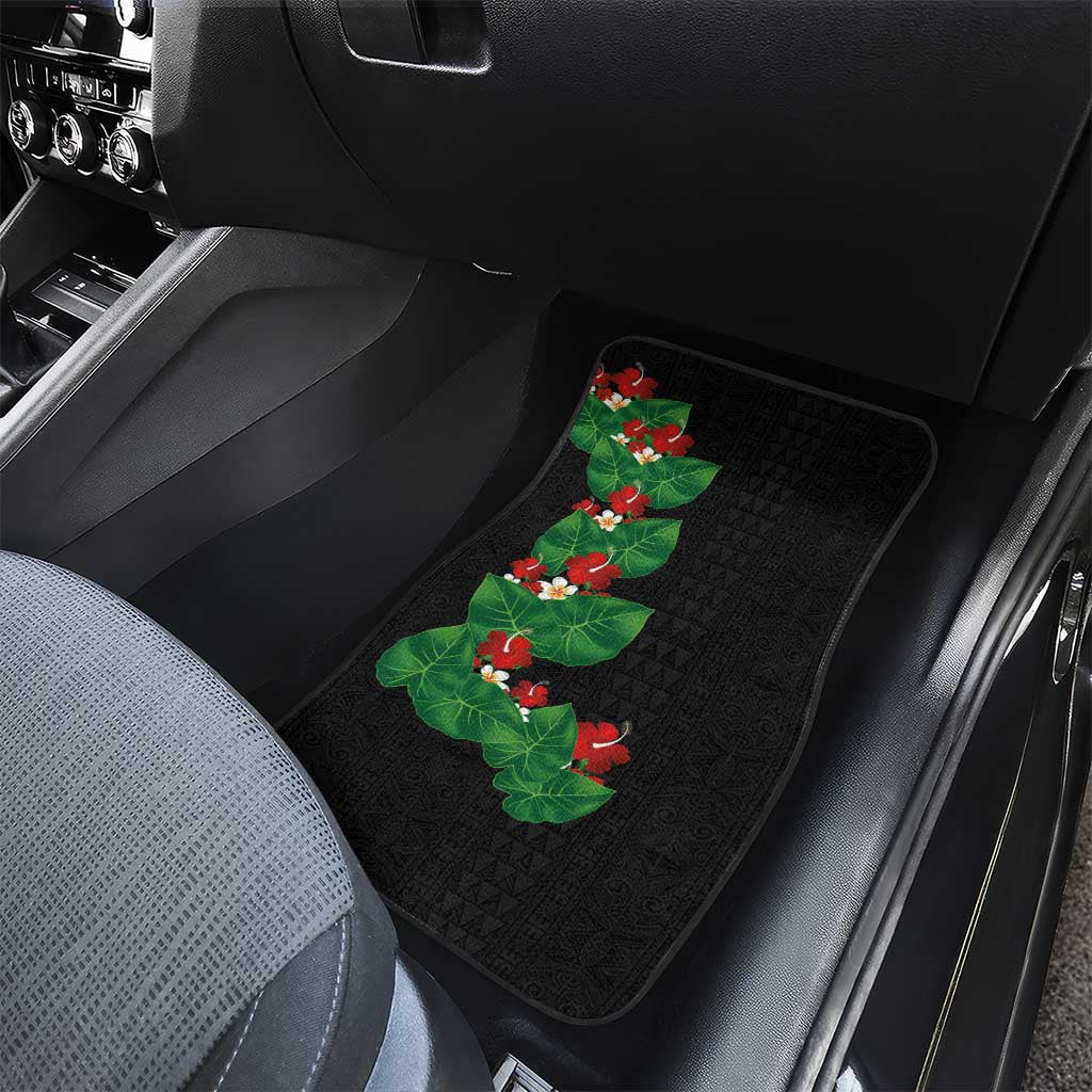 Hawaiian Taro Leaves-Hibiscus and Plumeria Car Mats Polynesian Art-Kakau Tattoo Black LT03 - Polynesian Pride
