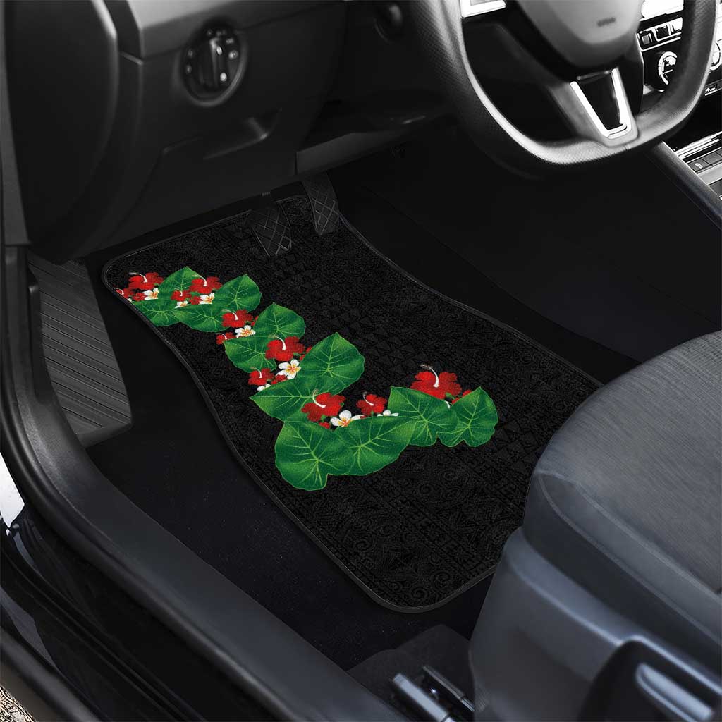 Hawaiian Taro Leaves-Hibiscus and Plumeria Car Mats Polynesian Art-Kakau Tattoo Black LT03 - Polynesian Pride