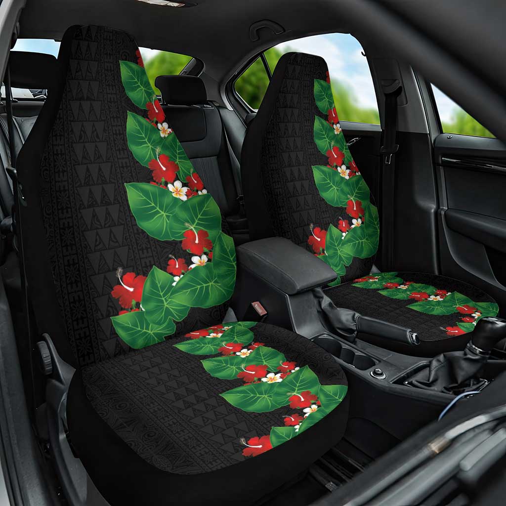 Hawaiian Taro Leaves-Hibiscus and Plumeria Car Seat Cover Polynesian Art-Kakau Tattoo Black LT03 One Size Black - Polynesian Pride