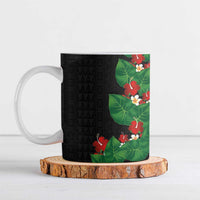 Hawaiian Taro Leaves-Hibiscus and Plumeria Ceramic Mug Polynesian Art-Kakau Tattoo Black LT03 Black - Polynesian Pride