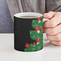 Hawaiian Taro Leaves-Hibiscus and Plumeria Ceramic Mug Polynesian Art-Kakau Tattoo Black LT03 - Polynesian Pride