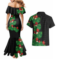 Hawaiian Taro Leaves-Hibiscus and Plumeria Couples Matching Mermaid Dress and Hawaiian Shirt Polynesian Art-Kakau Tattoo Black LT03 - Polynesian Pride