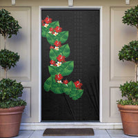 Hawaiian Taro Leaves-Hibiscus and Plumeria Door Cover Polynesian Art-Kakau Tattoo Black LT03 Black - Polynesian Pride