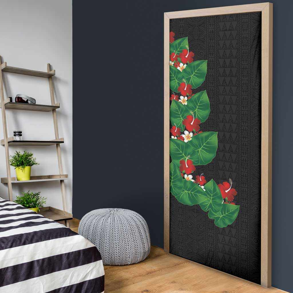 Hawaiian Taro Leaves-Hibiscus and Plumeria Door Cover Polynesian Art-Kakau Tattoo Black LT03 - Polynesian Pride