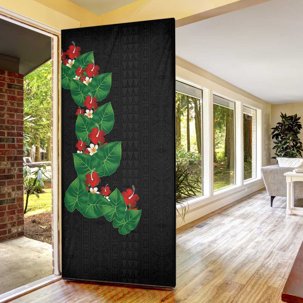 Hawaiian Taro Leaves-Hibiscus and Plumeria Door Cover Polynesian Art-Kakau Tattoo Black LT03 - Polynesian Pride