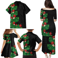 Hawaiian Taro Leaves-Hibiscus and Plumeria Family Matching Puletasi and Hawaiian Shirt Polynesian Art-Kakau Tattoo Black LT03 - Polynesian Pride