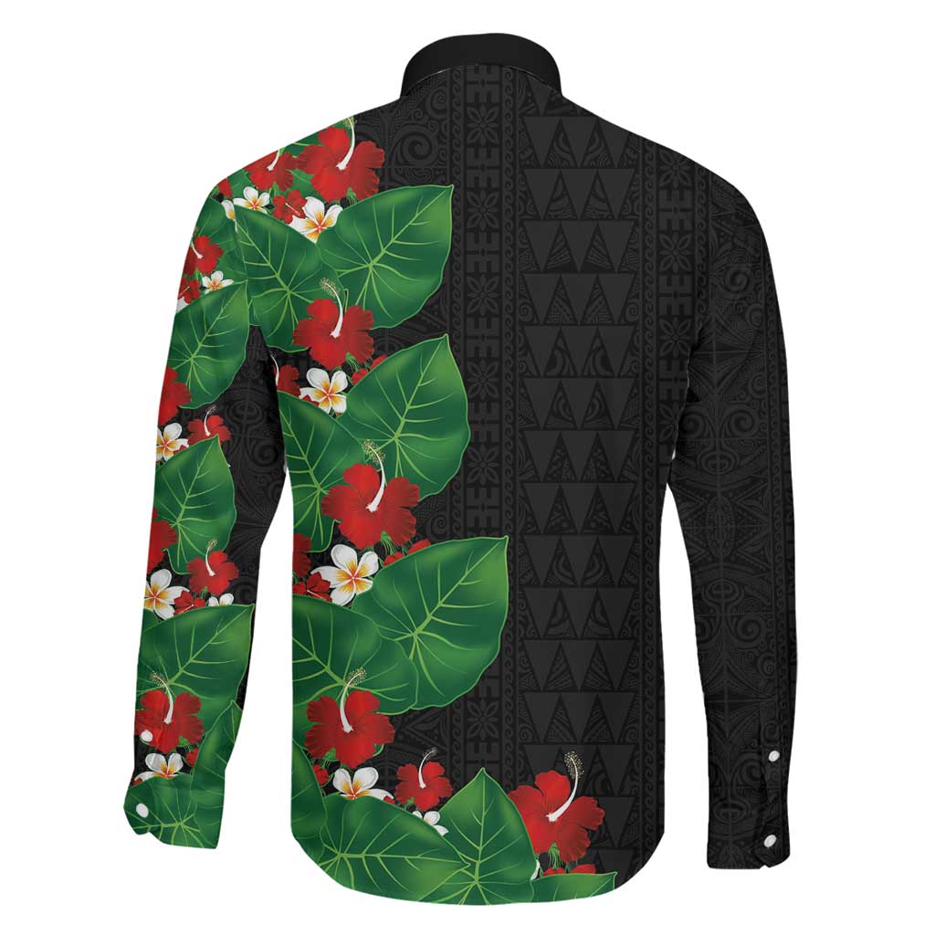 Hawaiian Taro Leaves-Hibiscus and Plumeria Family Matching Puletasi and Hawaiian Shirt Polynesian Art-Kakau Tattoo Black LT03 - Polynesian Pride