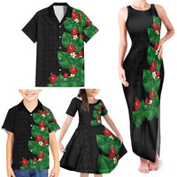 Hawaiian Taro Leaves-Hibiscus and Plumeria Family Matching Tank Maxi Dress and Hawaiian Shirt Polynesian Art-Kakau Tattoo Black LT03 - Polynesian Pride